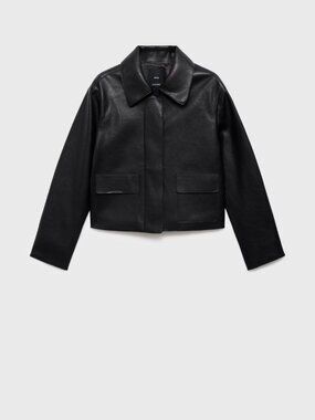 Mango Black Faux Leather Jacket with Pockets